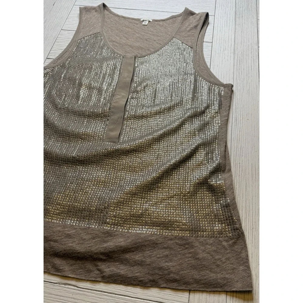 J. Crew Women's Beige Gold Sequin Tank W Snap Front‎ Sz XS. Classic. Festive